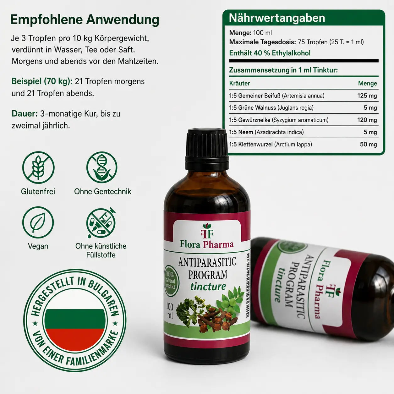 Antiparasitäres Programm – Tinktur 100 ml – tötet Parasiten, Bakterien und Pilze